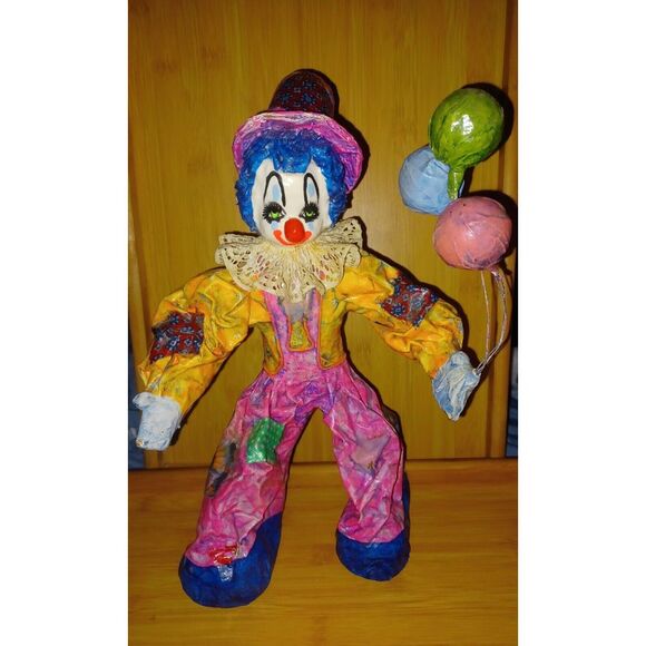 Other - 13"  Vintage Large‎ Hand Made Paper Mache Standing Clown